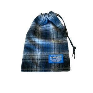 Pendleton Wool Drawstring Gift Bag Pouch Shoe Travel Navy Blue Plaid 10”x7” EUC